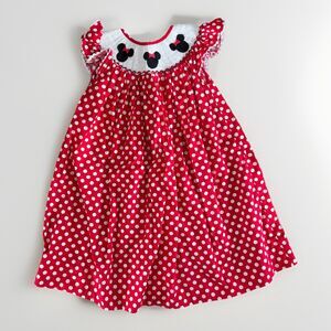 Minnie Mouse Smocked Dress Girls Size 5T Pleats And Stitches Disney Cute